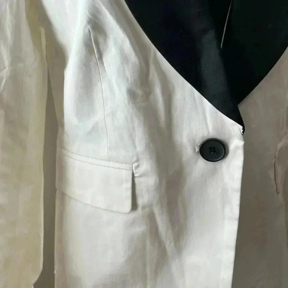 [10]Club Monaco White Cotton Black Collar Lined Single  Breasted Blazer - Picture 2 of 13